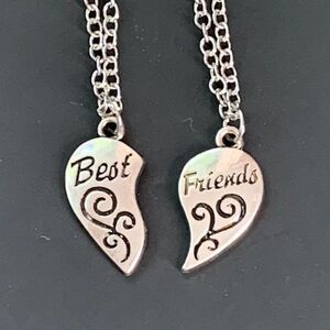 Best Friends Split Heart Necklaces NEW Silver with Black Enamel SET of 2 BFF